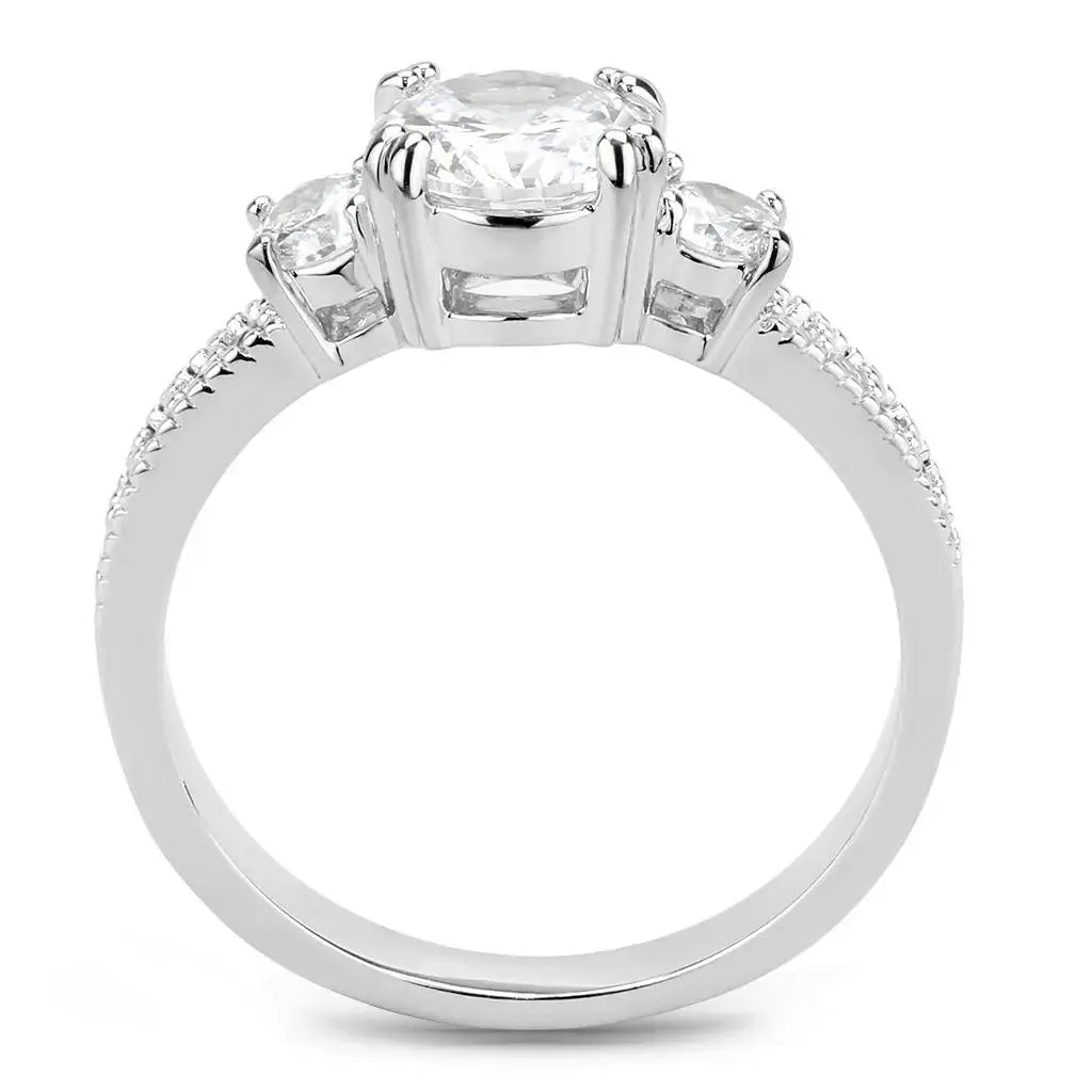 3W1571 - Rhodium Brass Ring with AAA Grade CZ in Clear - Alamode - Flyclothing LLC