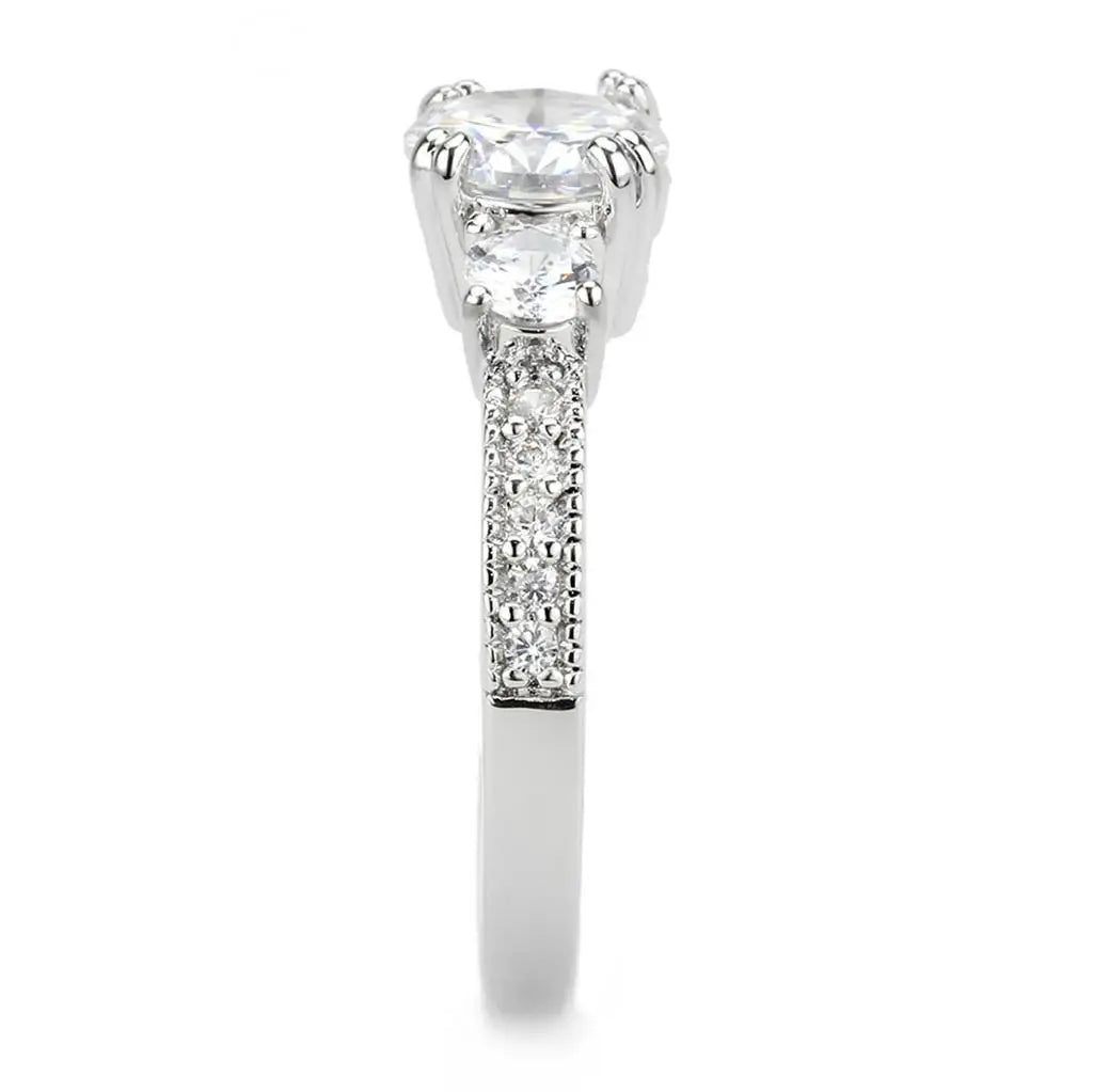 3W1571 - Rhodium Brass Ring with AAA Grade CZ in Clear - Alamode - Flyclothing LLC