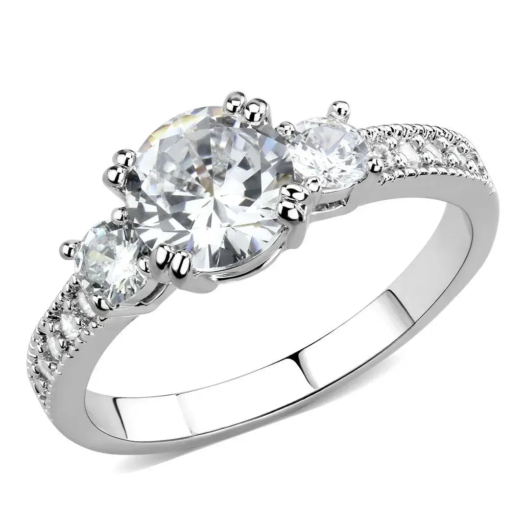 3W1571 - Rhodium Brass Ring with AAA Grade CZ in Clear - Alamode - Flyclothing LLC