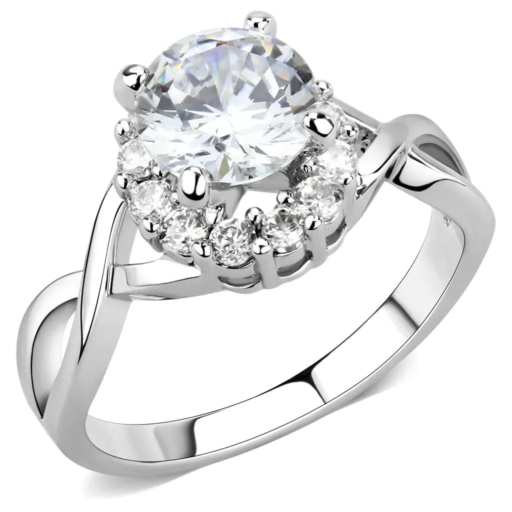 3W1575 - Rhodium Brass Ring with AAA Grade CZ in Clear - Alamode - Flyclothing LLC
