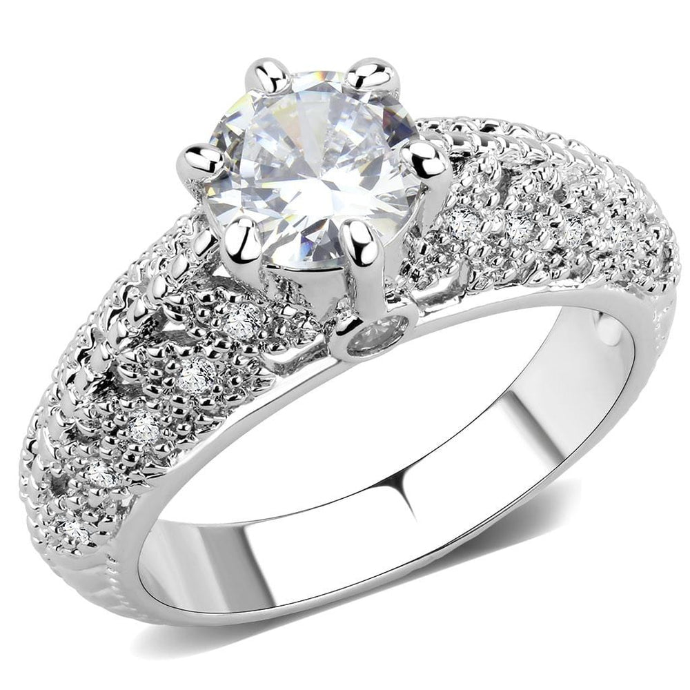 3W1576 - Rhodium Brass Ring with AAA Grade CZ  in Clear - Alamode