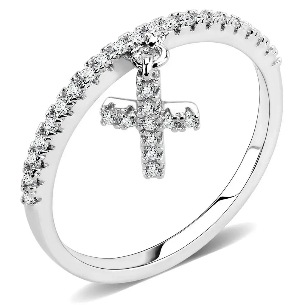 3W1578 - Rhodium Brass Ring with AAA Grade CZ in Clear - Alamode - Flyclothing LLC