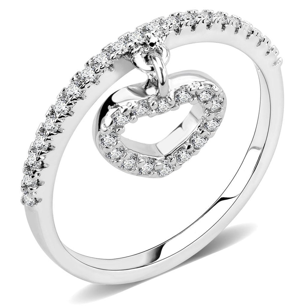 3W1579 - Rhodium Brass Ring with AAA Grade CZ  in Clear - Alamode