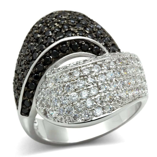3W157 - Rhodium + Ruthenium Brass Ring with AAA Grade CZ in Jet - Alamode - Flyclothing LLC