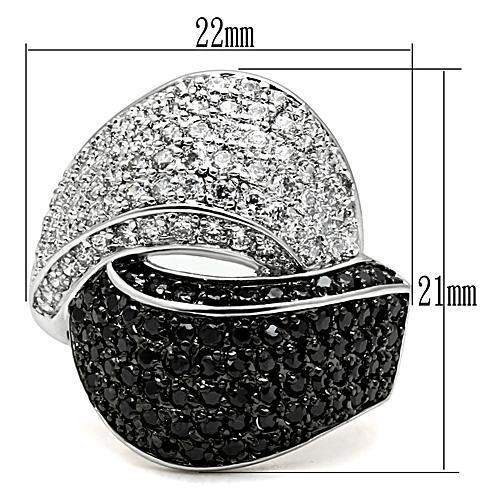 3W157 - Rhodium + Ruthenium Brass Ring with AAA Grade CZ in Jet - Alamode - Flyclothing LLC