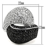 3W157 - Rhodium + Ruthenium Brass Ring with AAA Grade CZ  in Jet - Alamode