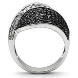 3W157 - Rhodium + Ruthenium Brass Ring with AAA Grade CZ  in Jet - Alamode
