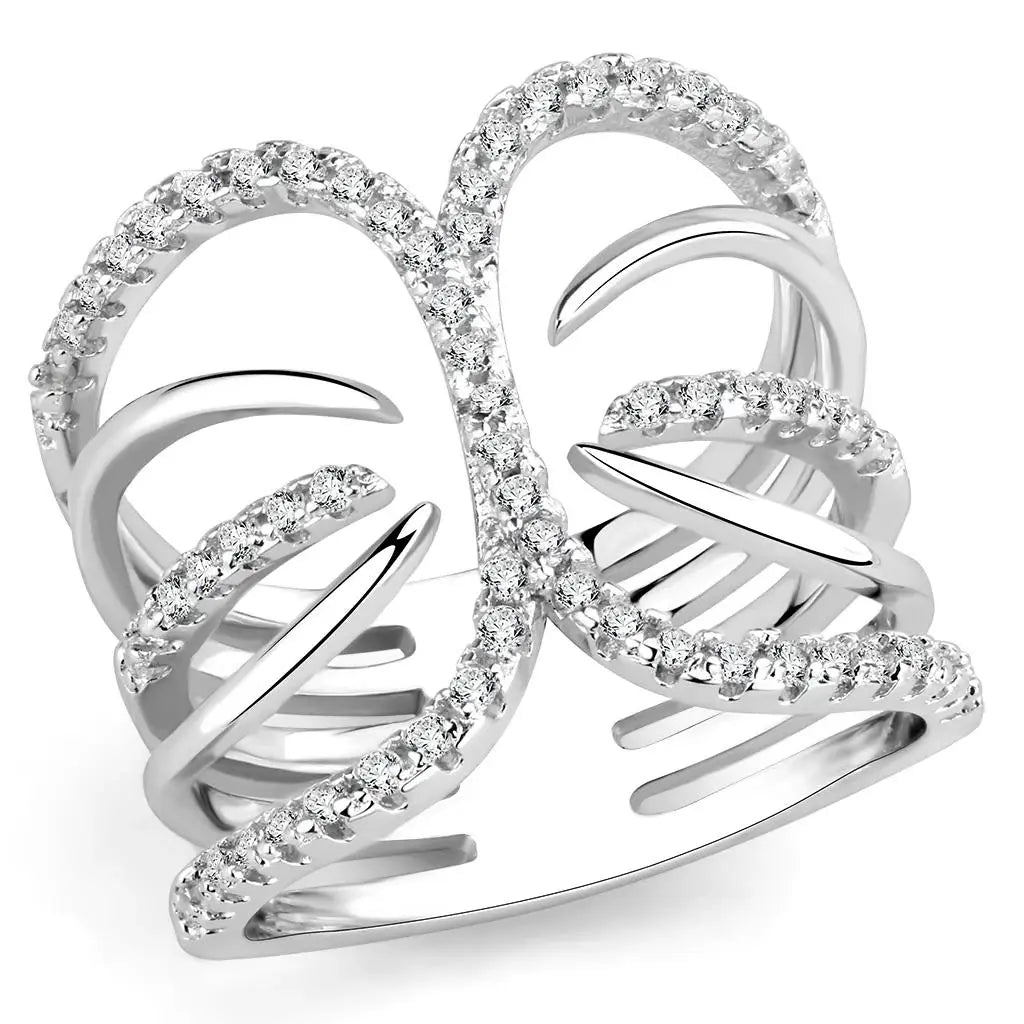 3W1580 - Rhodium Brass Ring with AAA Grade CZ in Clear - Alamode - Flyclothing LLC