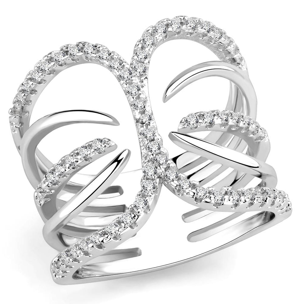 3W1580 - Rhodium Brass Ring with AAA Grade CZ  in Clear - Alamode