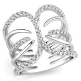 3W1580 - Rhodium Brass Ring with AAA Grade CZ  in Clear - Alamode