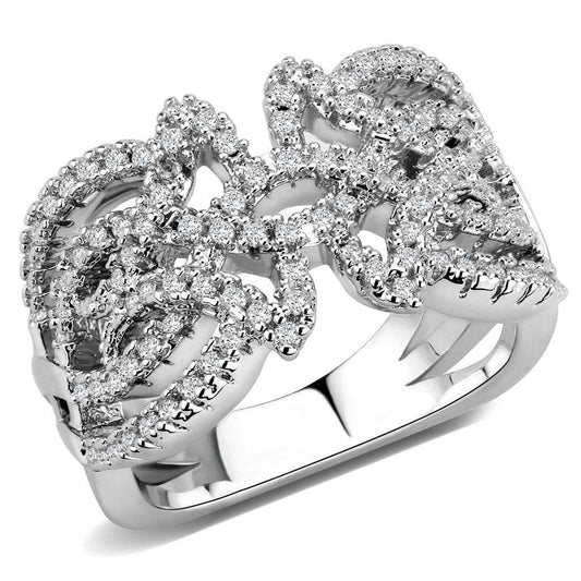 3W1581 - Rhodium Brass Ring with AAA Grade CZ in Clear - Alamode - Flyclothing LLC