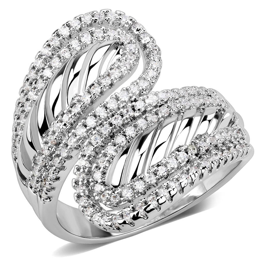 3W1582 - Rhodium Brass Ring with AAA Grade CZ  in Clear - Alamode