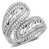 3W1582 - Rhodium Brass Ring with AAA Grade CZ  in Clear - Alamode