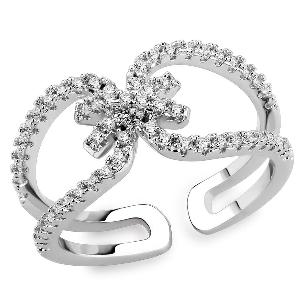 3W1583 - Rhodium Brass Ring with AAA Grade CZ  in Clear - Alamode