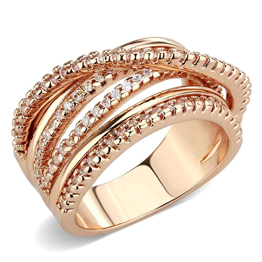 3W1586 - Rose Gold Brass Ring with AAA Grade CZ in Clear - Alamode - Flyclothing LLC
