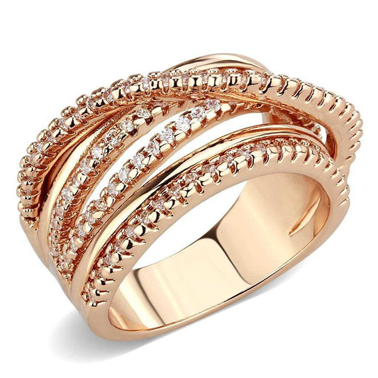 3W1586 - Rose Gold Brass Ring with AAA Grade CZ in Clear - Alamode - Flyclothing LLC