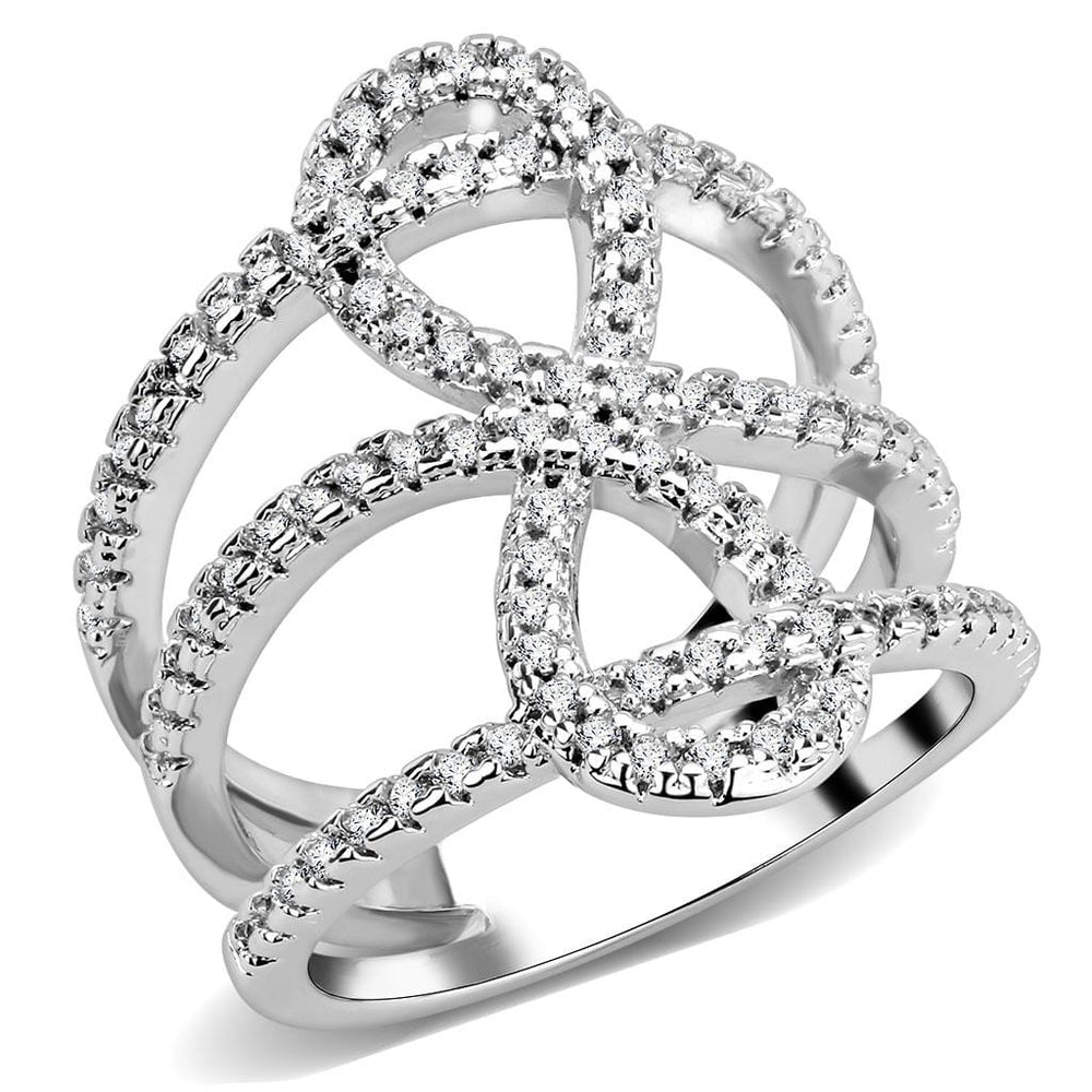 3W1587 - Rhodium Brass Ring with AAA Grade CZ  in Clear - Alamode