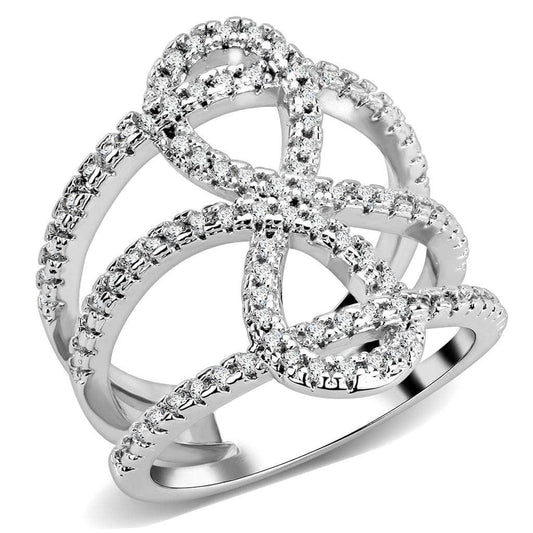 3W1587 - Rhodium Brass Ring with AAA Grade CZ in Clear - Alamode - Flyclothing LLC