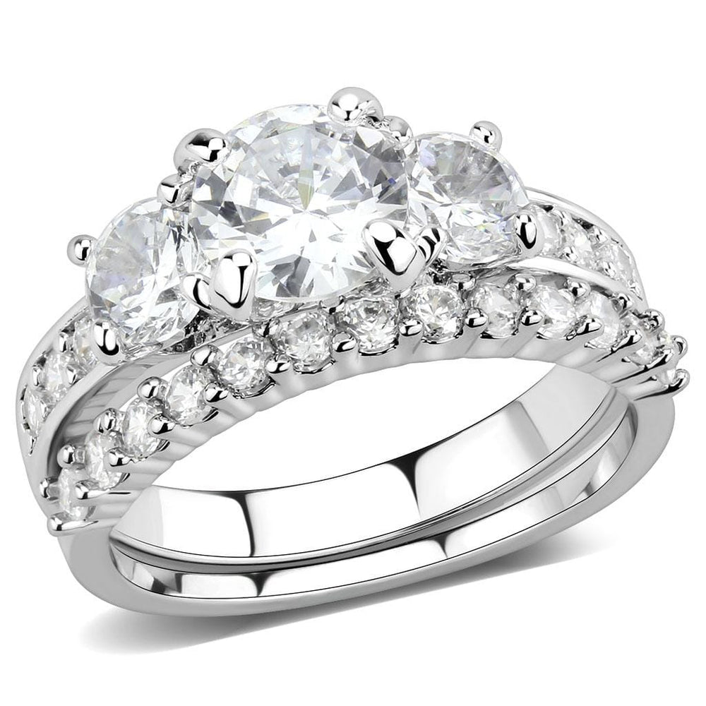 3W1588 - Rhodium Brass Ring with AAA Grade CZ  in Clear - Alamode