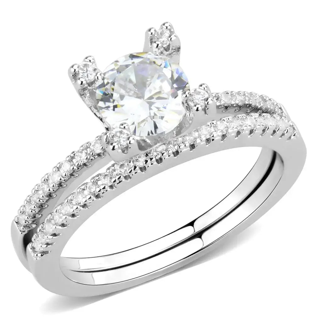 3W1589 - Rhodium Brass Ring with AAA Grade CZ in Clear - Alamode - Flyclothing LLC