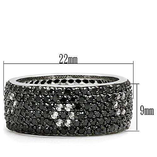 3W158 - Rhodium + Ruthenium Brass Ring with AAA Grade CZ in Jet - Alamode - Flyclothing LLC