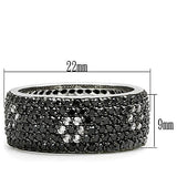 3W158 - Rhodium + Ruthenium Brass Ring with AAA Grade CZ  in Jet - Alamode