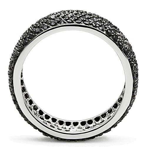 3W158 - Rhodium + Ruthenium Brass Ring with AAA Grade CZ in Jet - Alamode - Flyclothing LLC