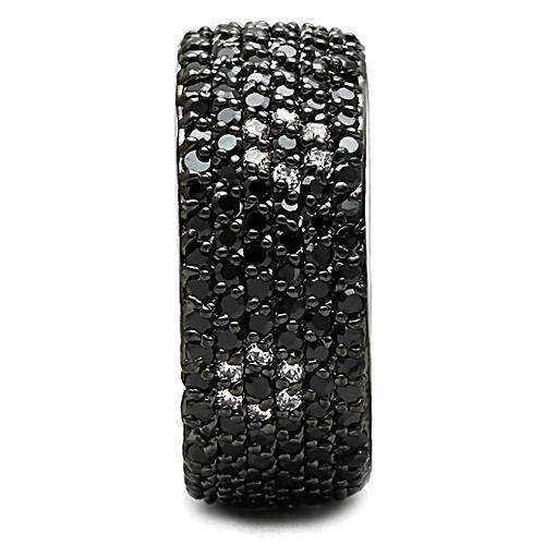 3W158 - Rhodium + Ruthenium Brass Ring with AAA Grade CZ in Jet - Alamode - Flyclothing LLC