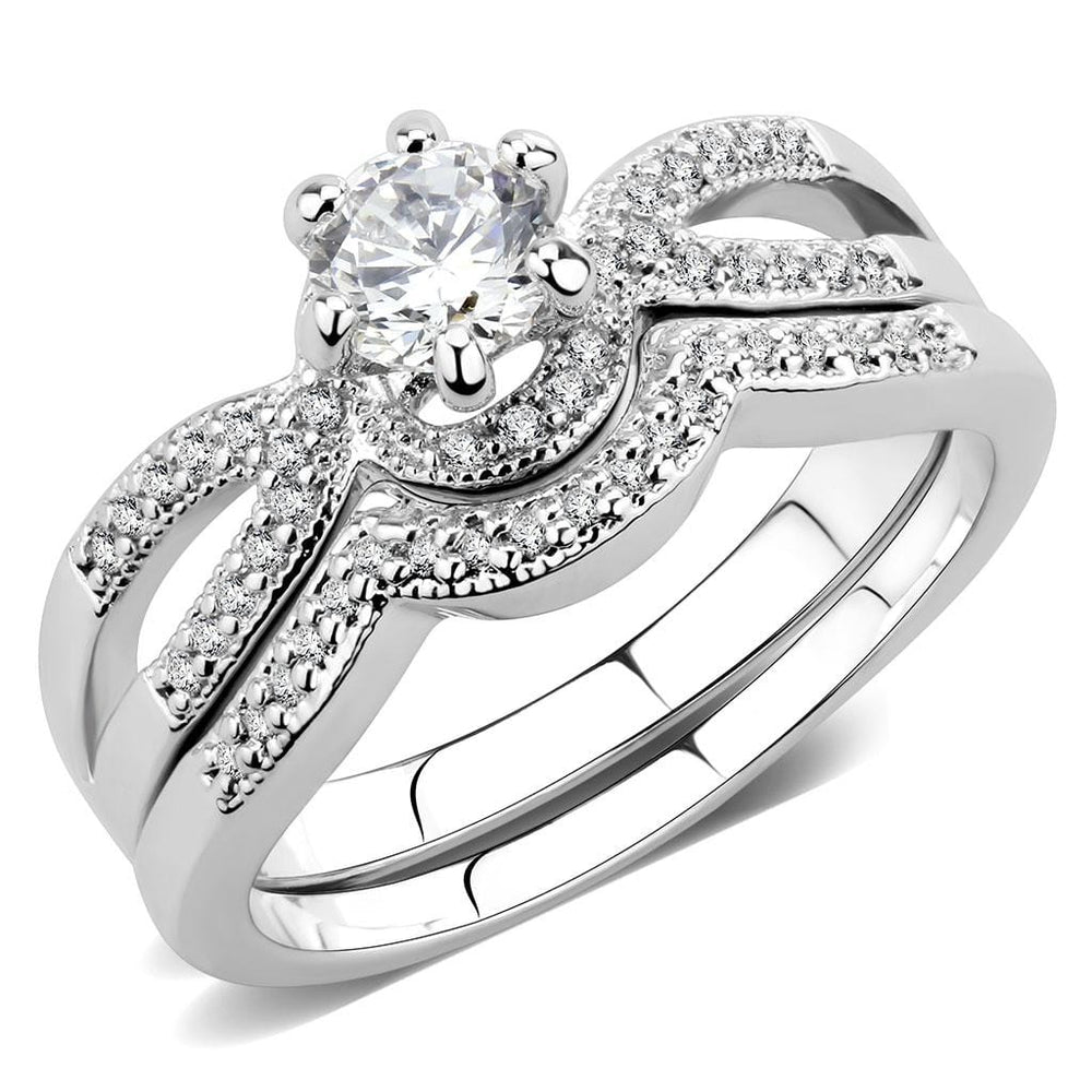 3W1592 - Rhodium Brass Ring with AAA Grade CZ  in Clear - Alamode