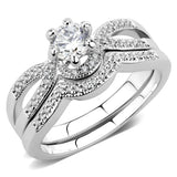 3W1592 - Rhodium Brass Ring with AAA Grade CZ  in Clear - Alamode