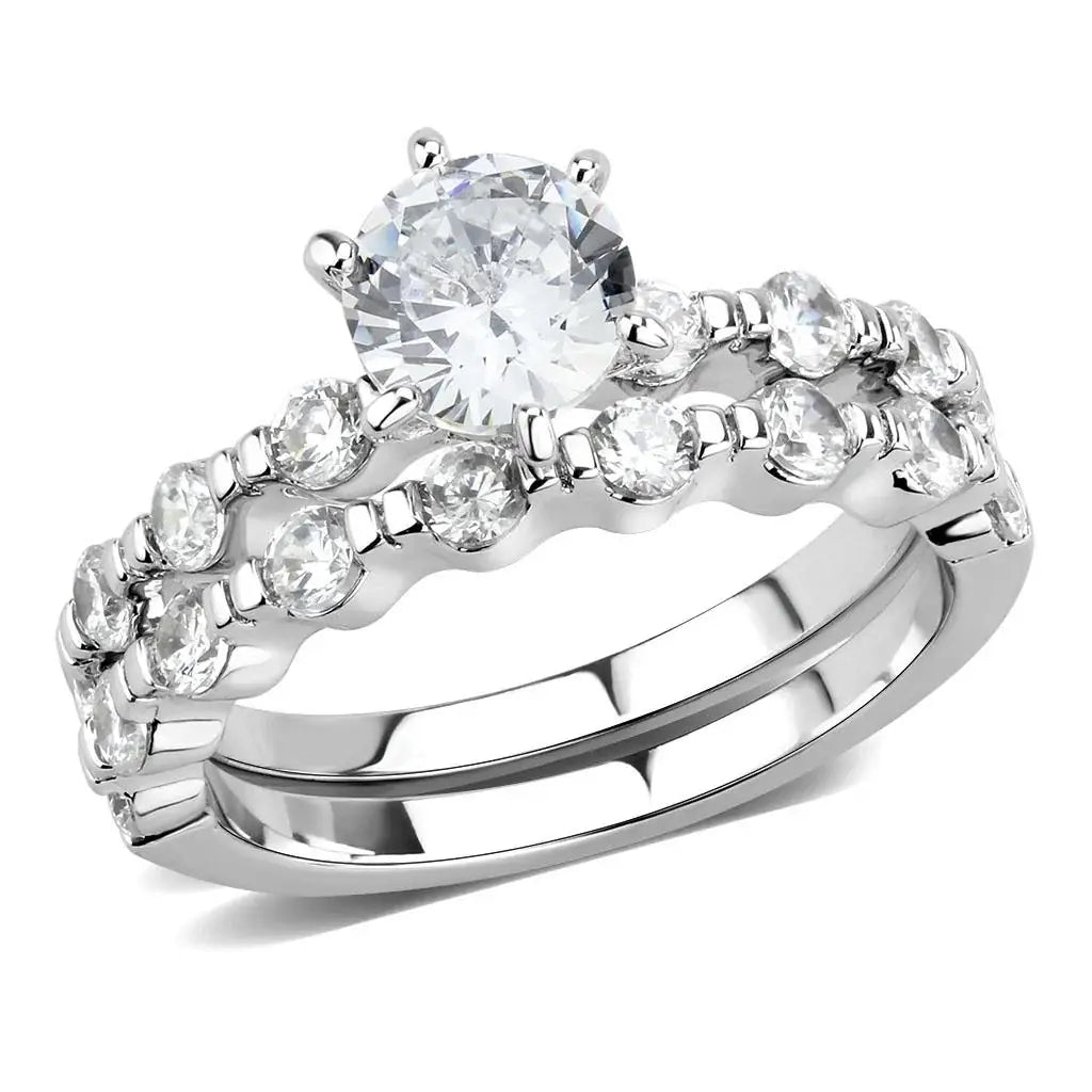 3W1593 - Rhodium Brass Ring with AAA Grade CZ in Clear - Alamode - Flyclothing LLC