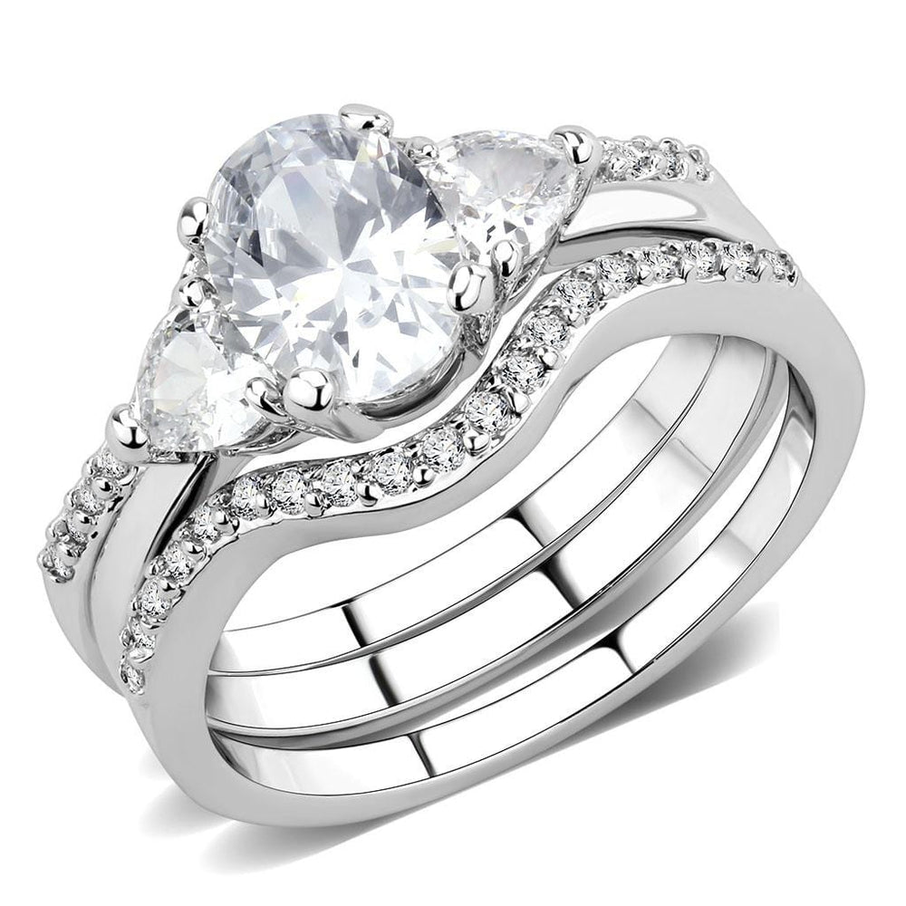 3W1594 - Rhodium Brass Ring with AAA Grade CZ  in Clear - Alamode