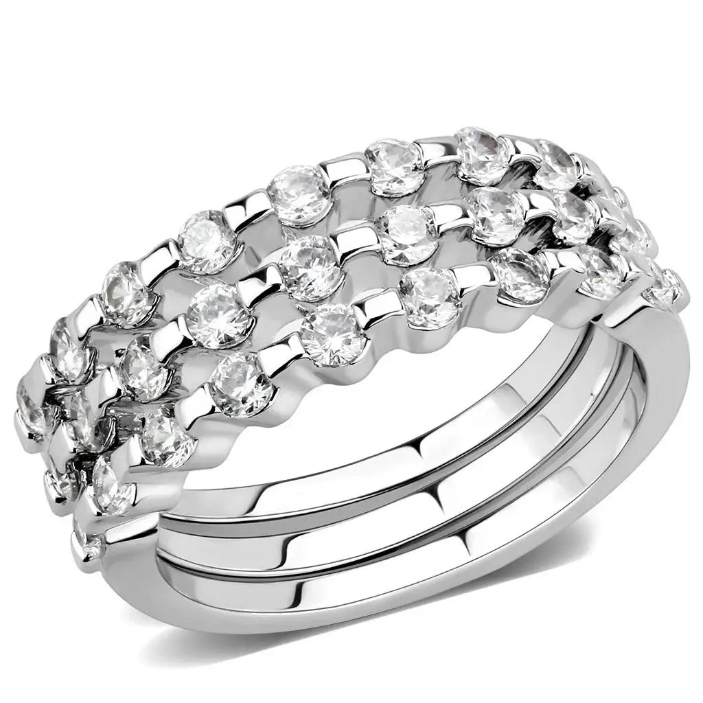 3W1595 - Rhodium Brass Ring with AAA Grade CZ in Clear - Alamode - Flyclothing LLC