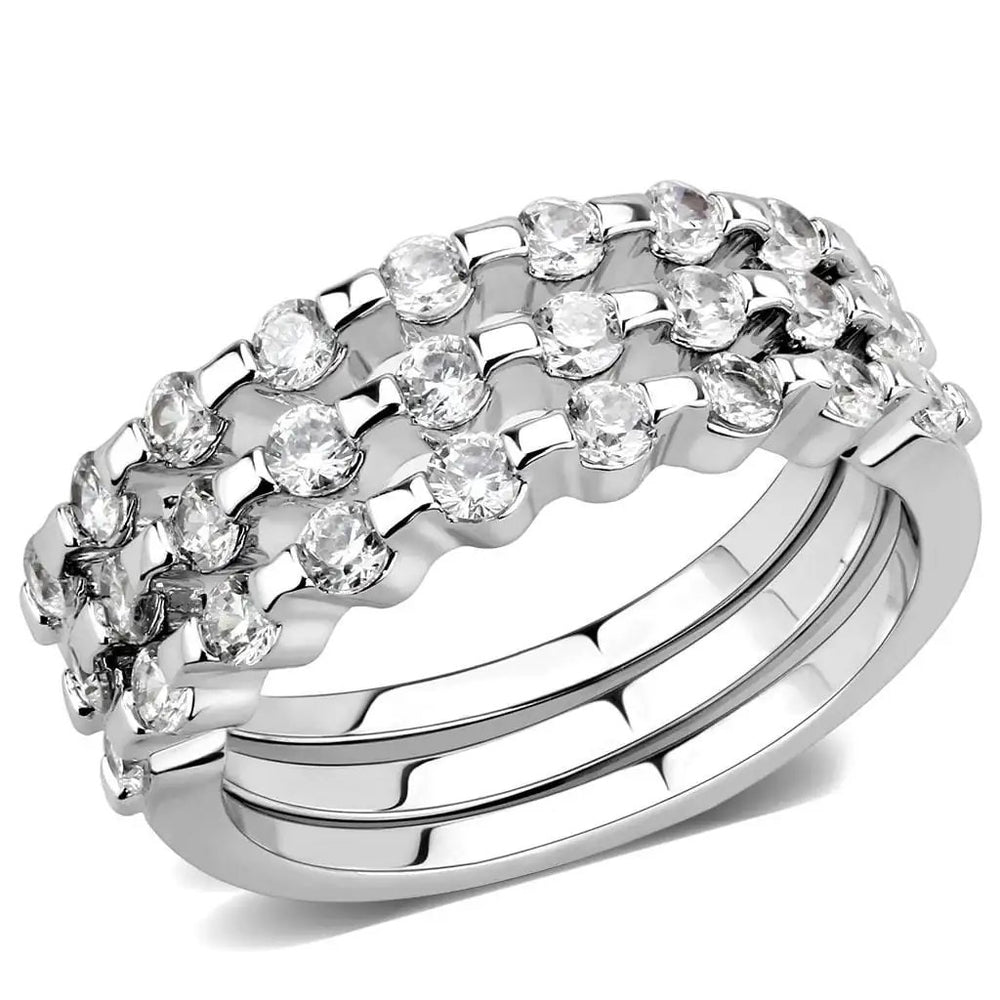 3W1595 - Rhodium Brass Ring with AAA Grade CZ  in Clear - Alamode