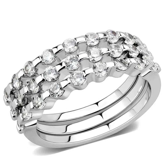 3W1595 - Rhodium Brass Ring with AAA Grade CZ in Clear - Alamode - Flyclothing LLC