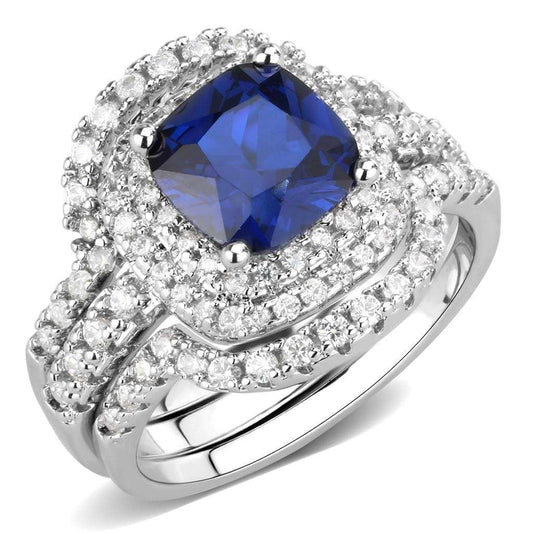 3W1599 - Rhodium Brass Ring with Synthetic Spinel in London Blue - Alamode - Flyclothing LLC