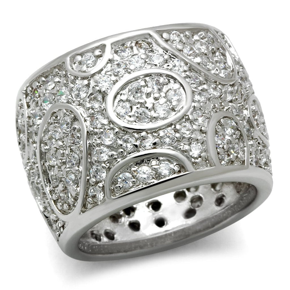 3W159 - Rhodium Brass Ring with AAA Grade CZ  in Clear - Alamode