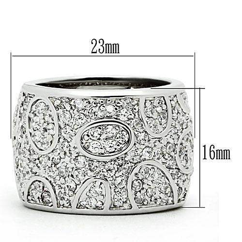 3W159 - Rhodium Brass Ring with AAA Grade CZ in Clear - Alamode - Flyclothing LLC