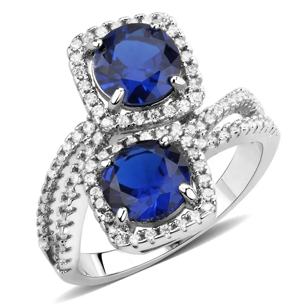 3W1600 - Rhodium Brass Ring with AAA Grade CZ in London Blue - Alamode - Flyclothing LLC