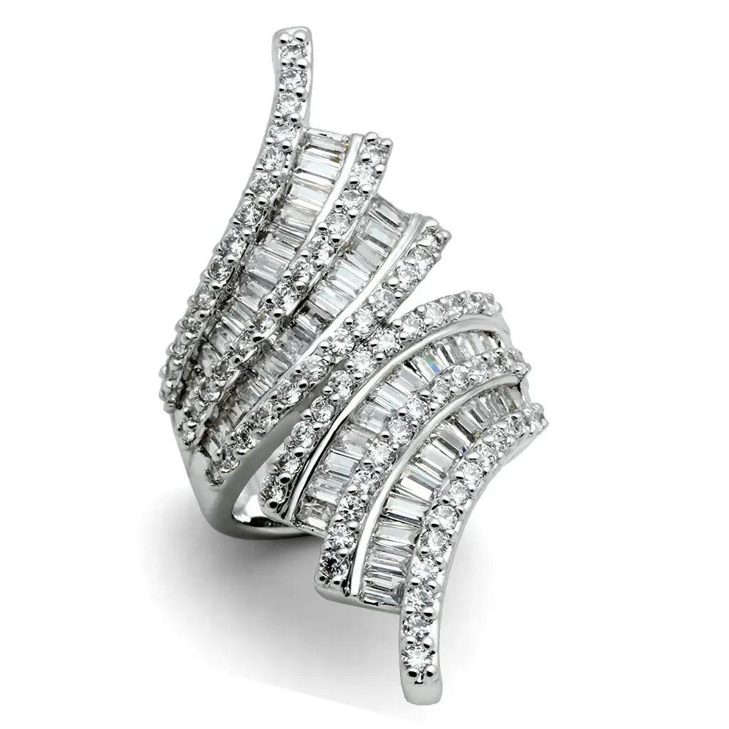 3W161 - Rhodium Brass Ring with AAA Grade CZ in Clear - Alamode - Flyclothing LLC