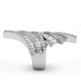 3W161 - Rhodium Brass Ring with AAA Grade CZ  in Clear - Alamode