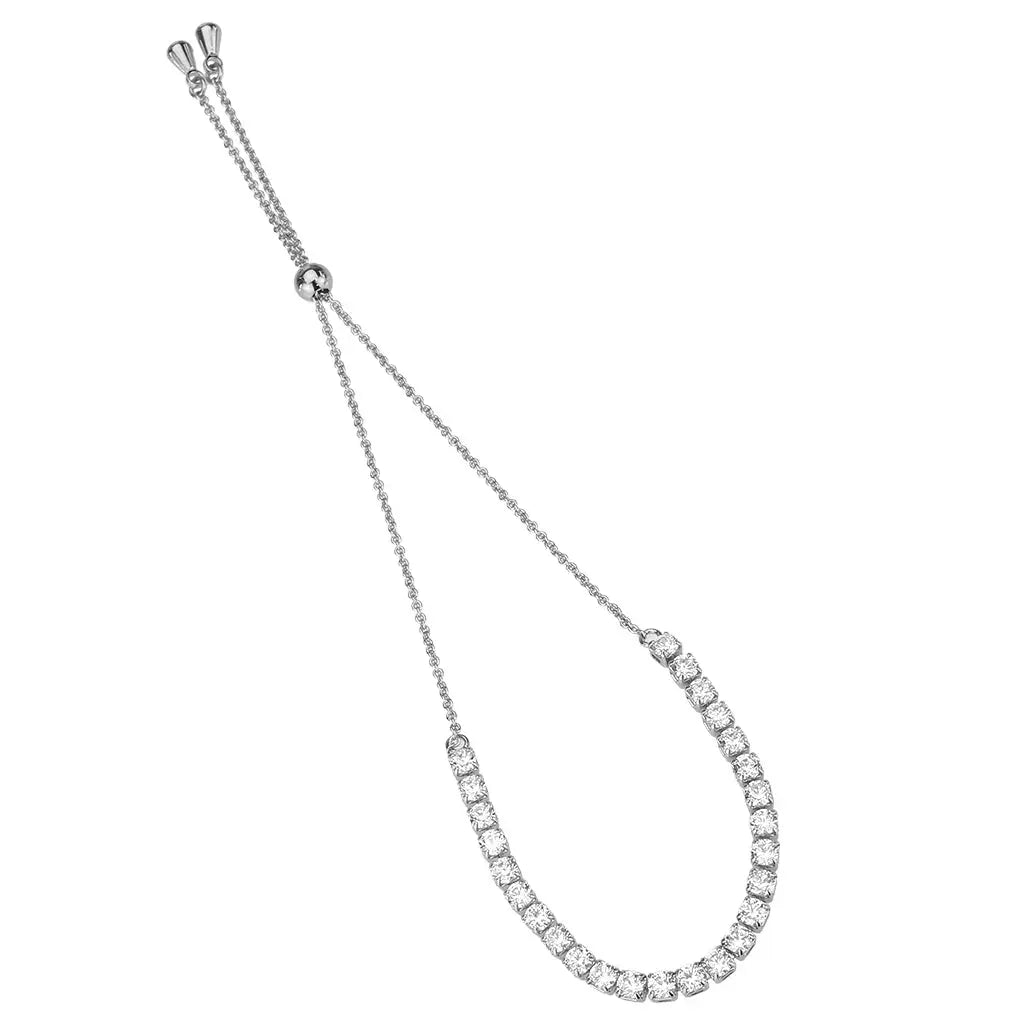 3W1646 - Rhodium Brass Bracelet with AAA Grade CZ in Clear - Alamode - Flyclothing LLC