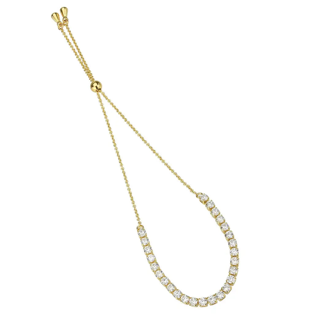 3W1647 - Gold Brass Bracelet with AAA Grade CZ in Clear - Alamode - Flyclothing LLC