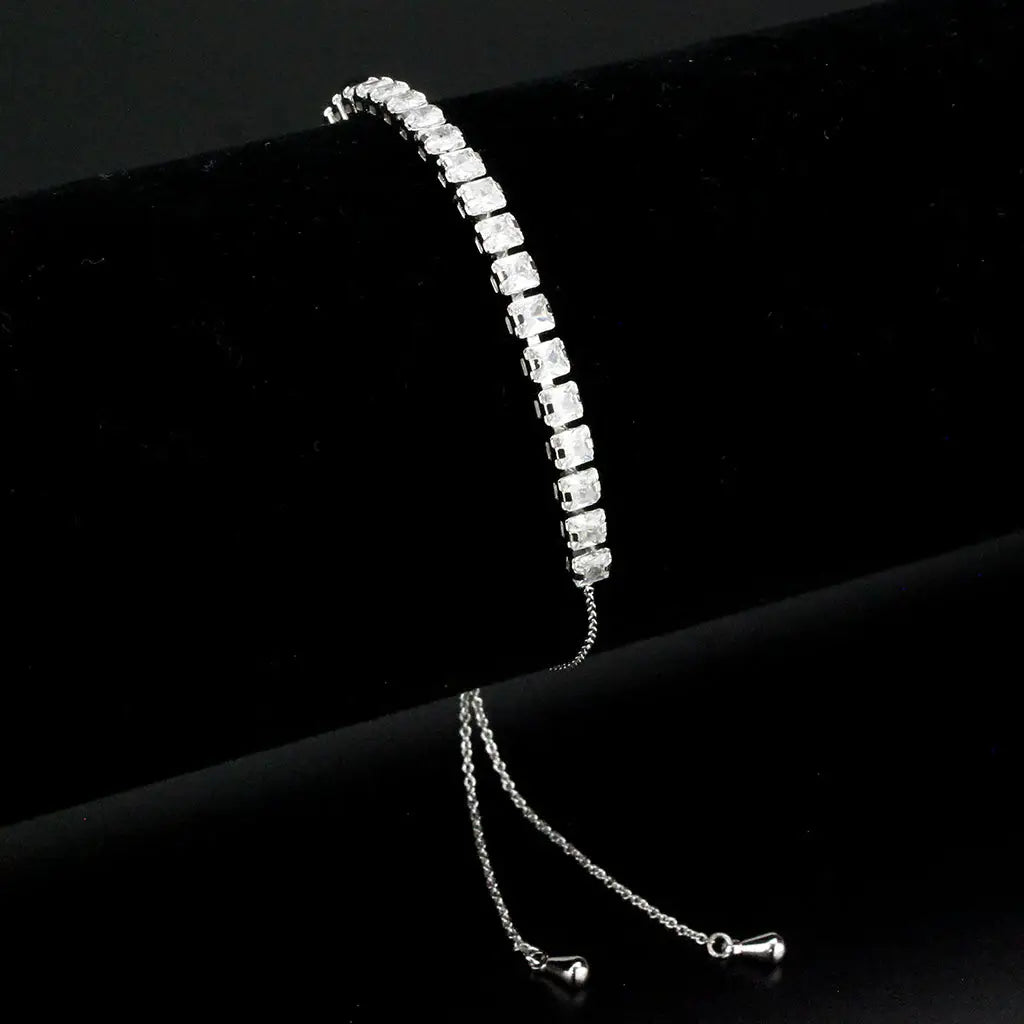 3W1667 - Rhodium Brass Bracelet with AAA Grade CZ in Clear - Alamode - Flyclothing LLC