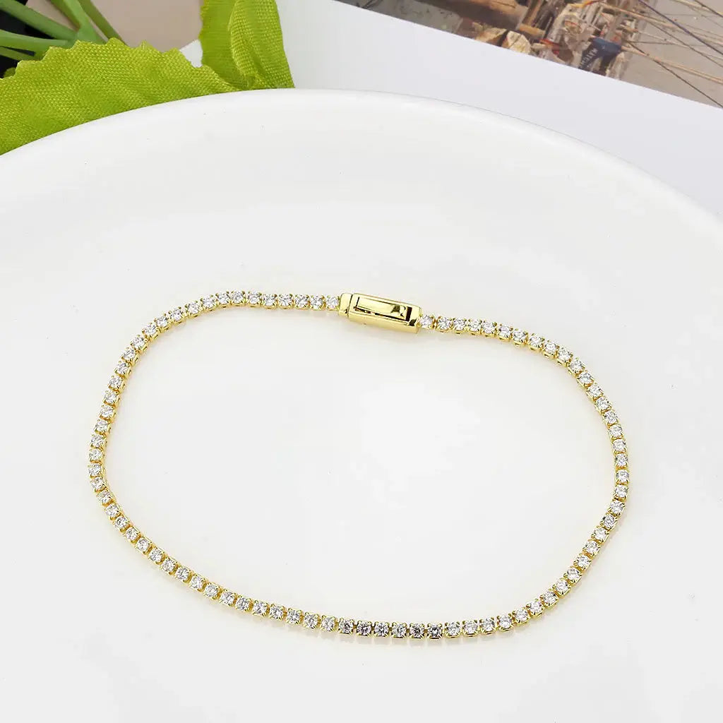 3W1680 - Gold Brass Bracelet with AAA Grade CZ in Clear - Alamode - Flyclothing LLC