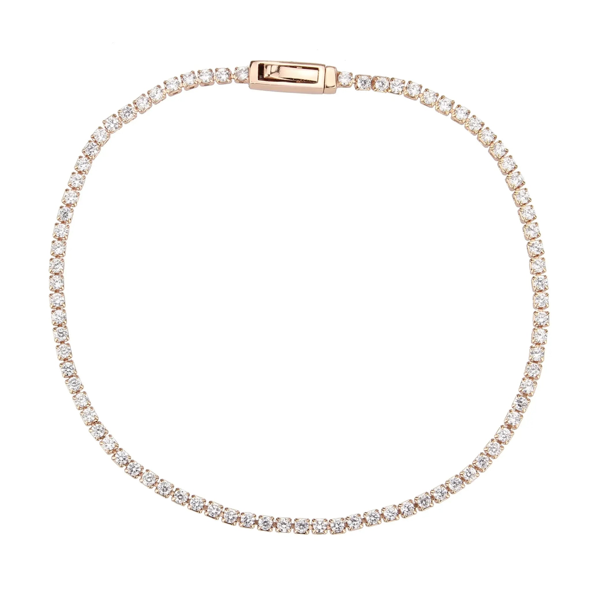 3W1681 - Rose Gold Brass Bracelet with AAA Grade CZ in Clear - Alamode - Flyclothing LLC
