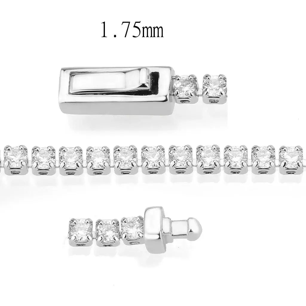 3W1682 - Rhodium Brass Bracelet with AAA Grade CZ in Clear - Alamode - Flyclothing LLC