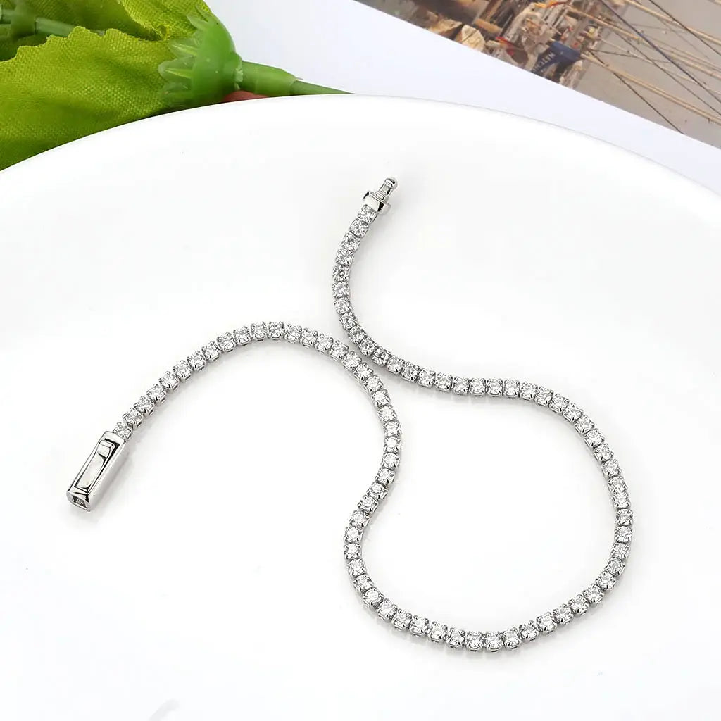 3W1682 - Rhodium Brass Bracelet with AAA Grade CZ in Clear - Alamode - Flyclothing LLC