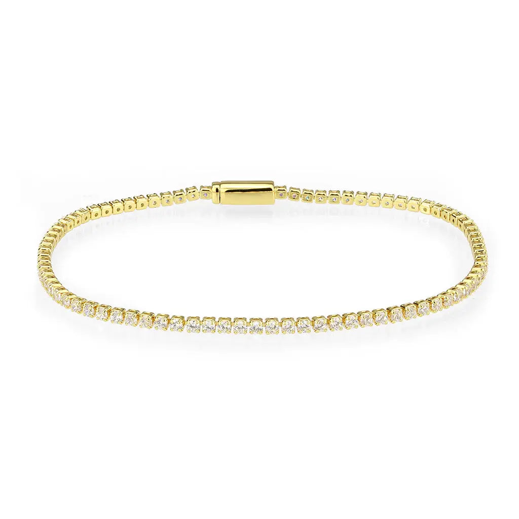3W1683 - Gold Brass Bracelet with AAA Grade CZ in Clear - Alamode - Flyclothing LLC