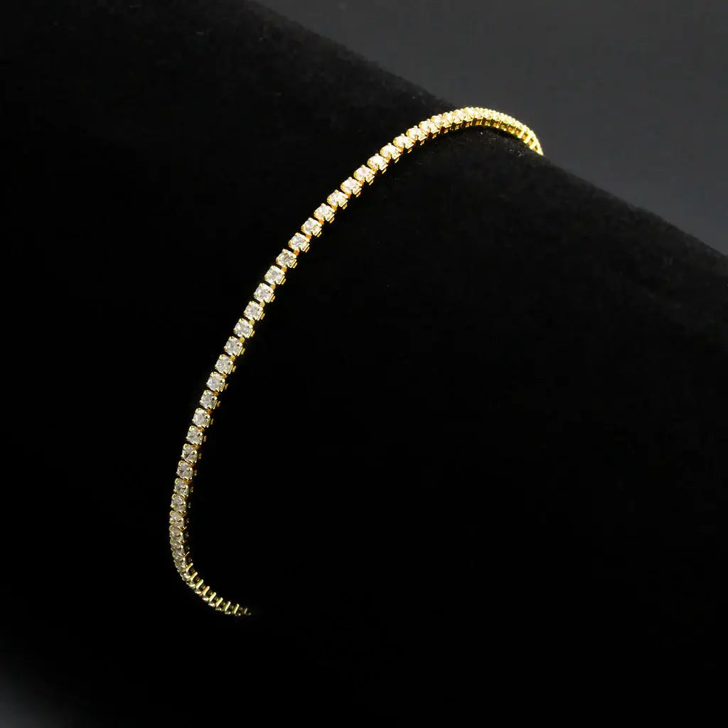 3W1683 - Gold Brass Bracelet with AAA Grade CZ in Clear - Alamode - Flyclothing LLC